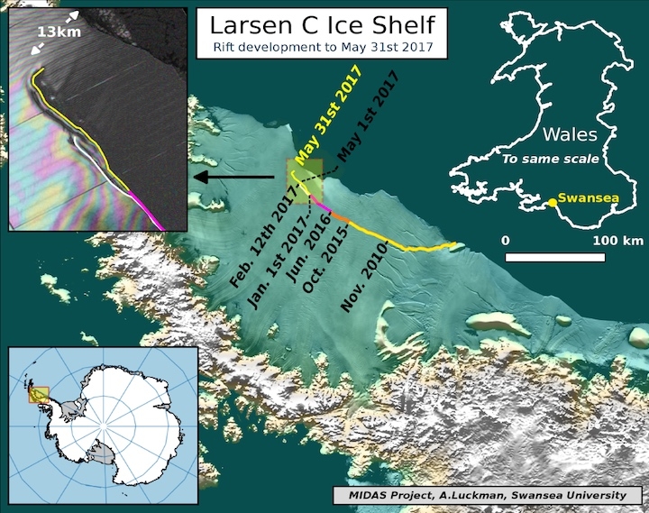 The Larsen C Iceberg Is on the Brink of Breaking Off