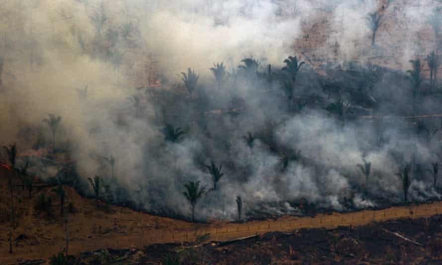 Forest clearance by fire near Boca do Acre in the Amazon basin in north-west Brazil