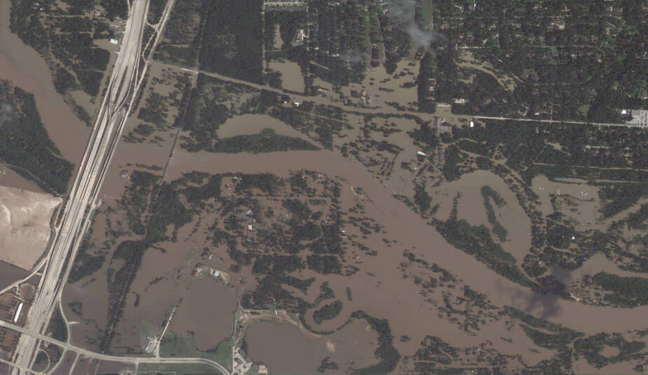 HOUSTON, TEXAS - AUGUST 31, 2017: This is an "after" DigitalGlobe satellite imagery of the Houston Floods of the San Jacinto River basin following Hurricane Harvery.