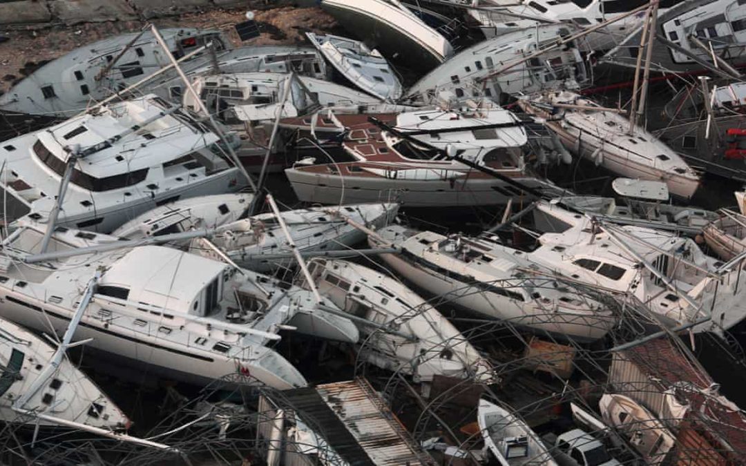 Boats wrecked by Hurricane Irma