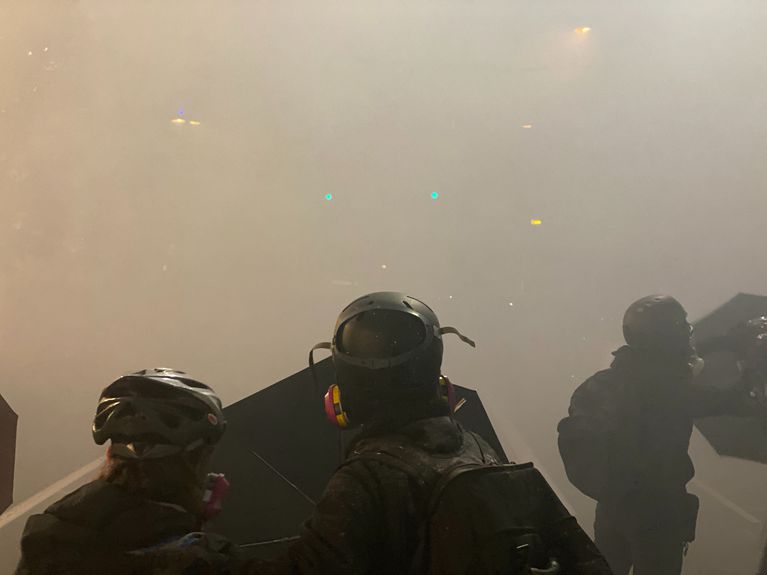 Portland in thick smoke from tear gas canisters