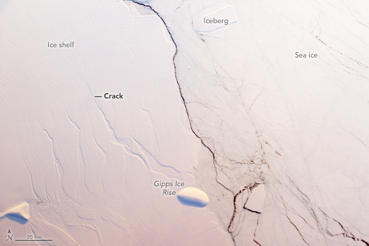 Rift Speeds Up Across Antarctic Ice Shelf